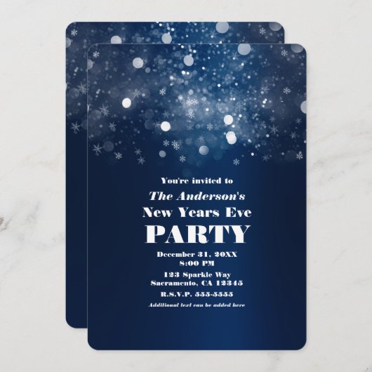 Winter Donkerblauw Zilver Sparkling New Years Eve Kaart (Voorkant / Achterkant)