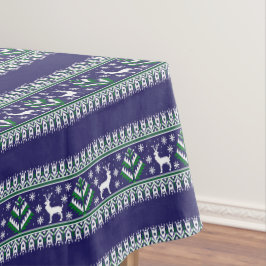 Winter Donkerblauwe en Groene Kerst Fair Isle Tafelkleed