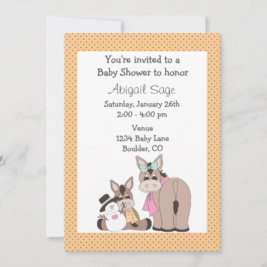 Winter Donkey Baby shower Invitation Kaart (Voorkant)
