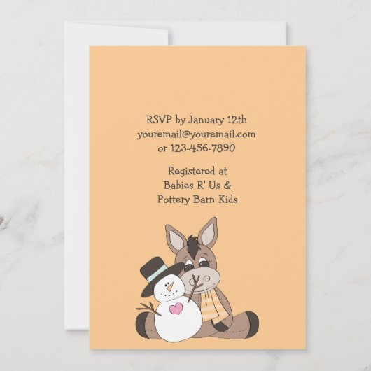 Winter Donkey Baby shower Invitation Kaart (Achterkant)