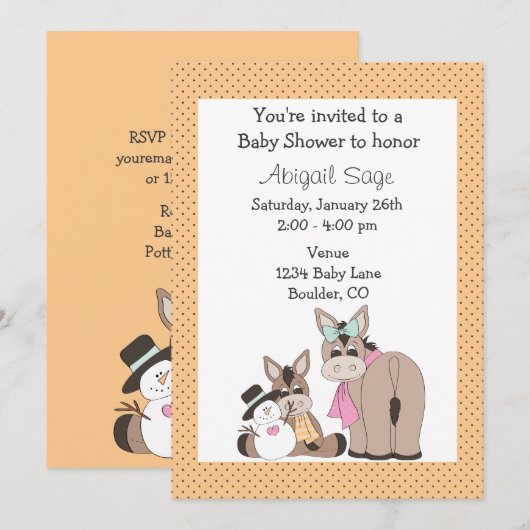Winter Donkey Baby shower Invitation Kaart (Voorkant / Achterkant)
