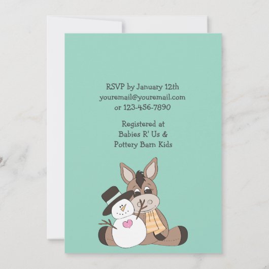 Winter Donkey Baby shower Uitnodiging - Neutraal (Achterkant)