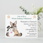 Winter Donkey verjaardag uitnodiging voor jongens (Staand voorkant)