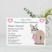 Winter Donkey verjaardag uitnodiging voor meisjes (Staand voorkant)