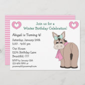 Winter Donkey verjaardag uitnodiging voor meisjes (Voorkant / Achterkant)