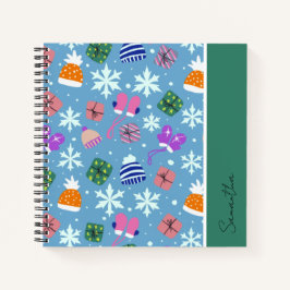 Winter Doodles Blue Pattern met Monogram Notitieboek