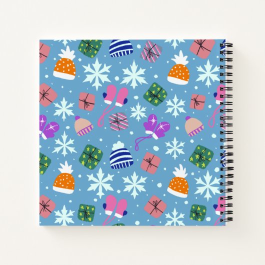 Winter Doodles Blue Pattern met Monogram Notitieboek (Achterkant)