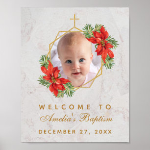 Winter Doop Foto Poinsettia Gouden Welkom Bord Poster