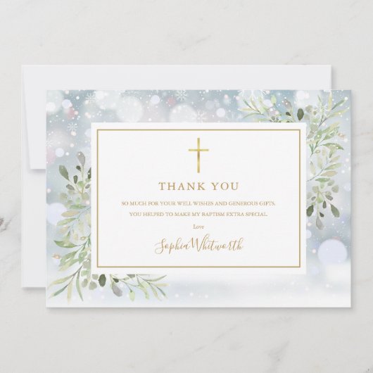 Winter Doop met Groen Bedankkaart (Voorkant)