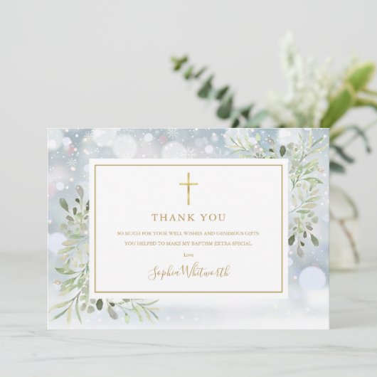 Winter Doop met Groen Bedankkaart (Staand voorkant)