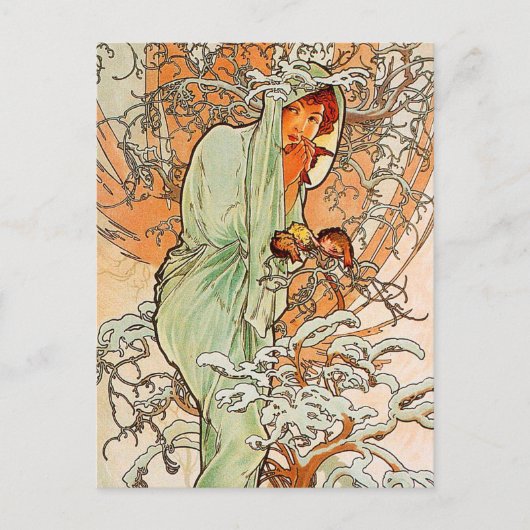  winter door Alphonse Mucha Briefkaart (Voorkant)