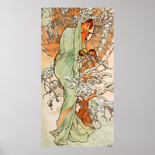  winter door Alphonse Mucha Poster (Voorkant)