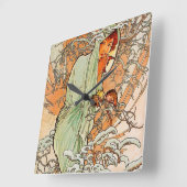 winter door Alphonse Mucha Vierkante Klok (Hoek)