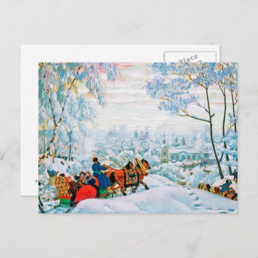 "Winter" door Boris Kustodiev, Briefkaarten met fi (Voorkant / Achterkant)