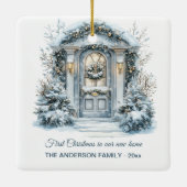 Winter Door Scene Nieuw Huis Kerstmis Keramisch Ornament (Achterkant)