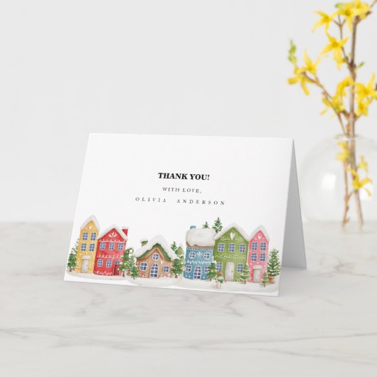 Winter dorp baby shower Dank u Kaart (Gele Bloem)