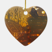 Winter dorpsnachtelijke scène keramisch ornament (Achterkant)