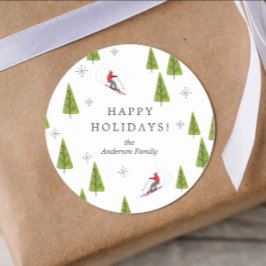 Winter Downhill Ski Pattern Ronde Sticker