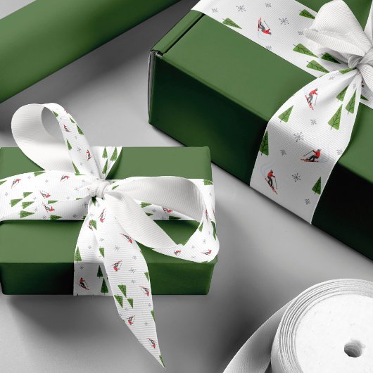 Winter Downhill Ski Pattern Satijnen Lint