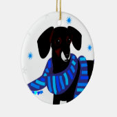 Winter Doxie in blauw Keramisch Ornament (Rechts)