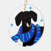 Winter Doxie in blauw Keramisch Ornament (Links)