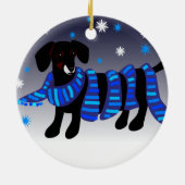 Winter Doxie in blauw Keramisch Ornament (Achterkant)