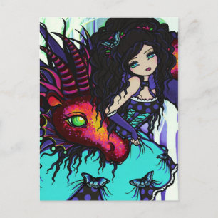 Winter Dragon Butterfly Ice Girl Art Briefkaart