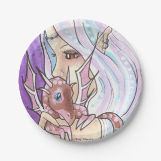 Winter Dragon + Nymph fantasy art Paper Borden Papieren Bordje