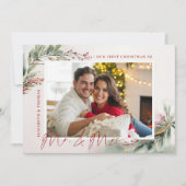 Winter Dream Greenery Foto Eerste Kerst Mr Mrs. Feestdagenkaart (Voorkant)