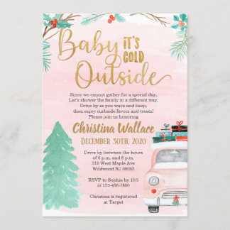 Winter Drive by Baby Shower Invitting for Girls Kaart