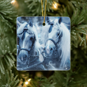 Winter Drivers Foto van het prachtige paardenteam Keramisch Ornament
