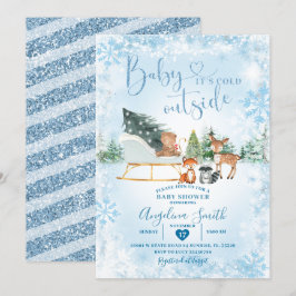 Winter droomblauw Snowflake Sleigh Baby shower Kaart