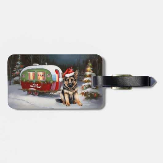 Winter Duitse Herder Caravan Kerstavontuur Bagagelabel (Achterkant horizontaal)