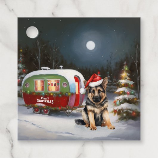 Winter Duitse Herder Caravan Kerstavontuur Bedankjes Labels (Voorkant)