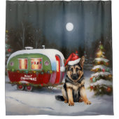 Winter Duitse Herder Caravan Kerstavontuur Douchegordijn (Voorkant)