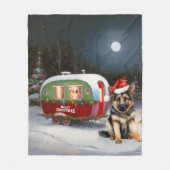 Winter Duitse Herder Caravan Kerstavontuur Fleece Deken (Voorkant)
