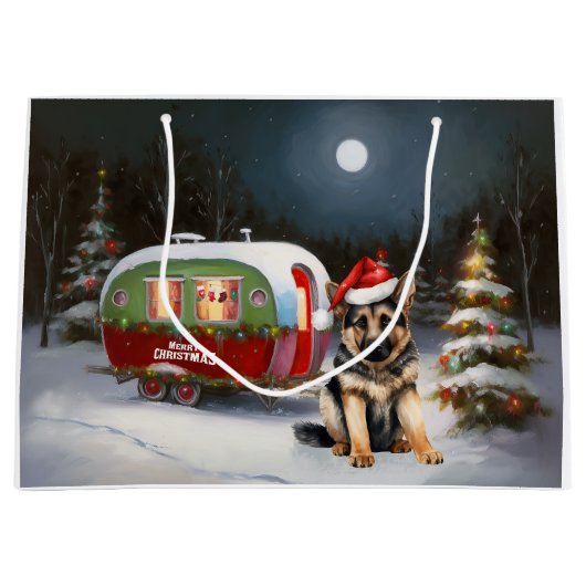 Winter Duitse Herder Caravan Kerstavontuur Groot Cadeauzakje (Voorkant)
