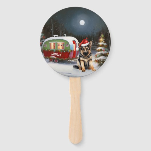 Winter Duitse Herder Caravan Kerstavontuur Handwaaier (Achterkant)