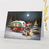 Winter Duitse Herder Caravan Kerstavontuur Kaart (Gele Bloem)