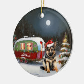 Winter Duitse Herder Caravan Kerstavontuur Keramisch Ornament (Links)