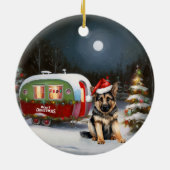Winter Duitse Herder Caravan Kerstavontuur Keramisch Ornament (Achterkant)