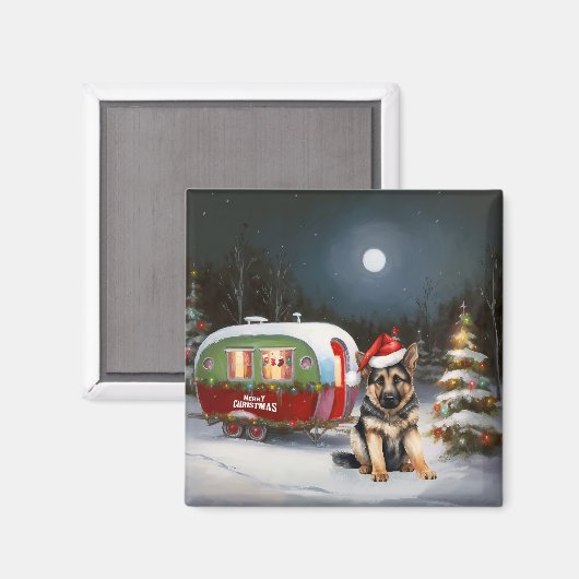 Winter Duitse Herder Caravan Kerstavontuur Magneet (Voorkant / Achterkant)