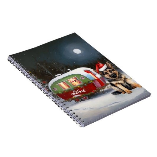 Winter Duitse Herder Caravan Kerstavontuur Notitieboek (Rechterzijde)