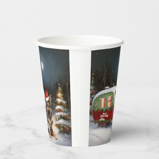 Winter Duitse Herder Caravan Kerstavontuur Papieren Bekers (Rechts)