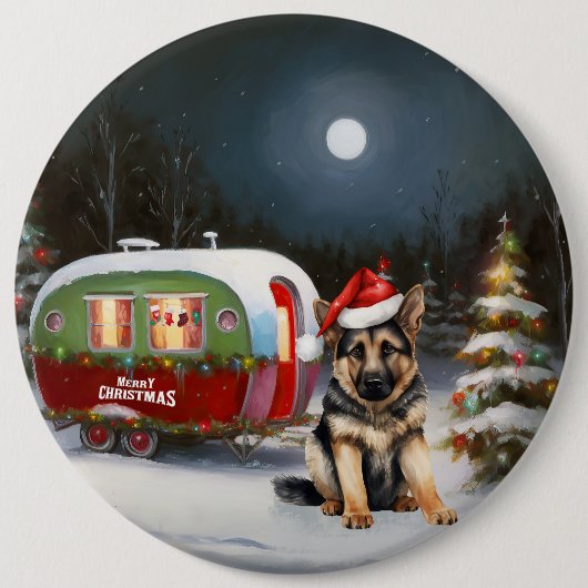 Winter Duitse Herder Caravan Kerstavontuur Ronde Button 6,0 Cm (Voorkant)