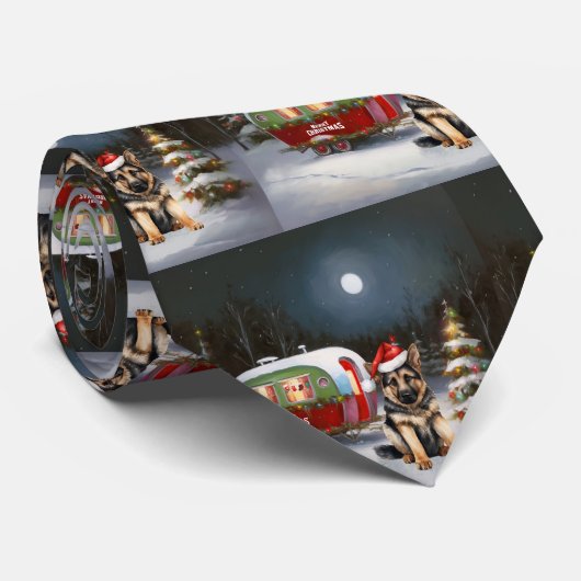 Winter Duitse Herder Caravan Kerstavontuur Stropdas (Opgerold)