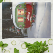 Winter Duitse Herder Caravan Kerstavontuur Theedoek (Gevouwen)