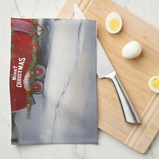 Winter Duitse Herder Caravan Kerstavontuur Theedoek (Quarter Fold)