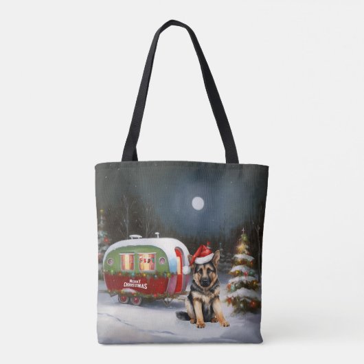 Winter Duitse Herder Caravan Kerstavontuur Tote Bag (Achterkant)