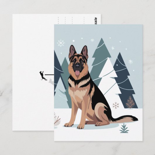 Winter Duitse Herdershond  Briefkaart (Voorkant / Achterkant)